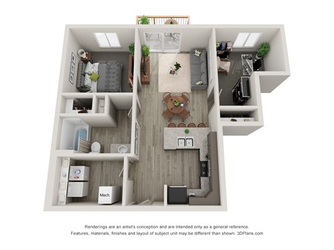 Floor plan for 1 bed, 1 bath, 829 sqft